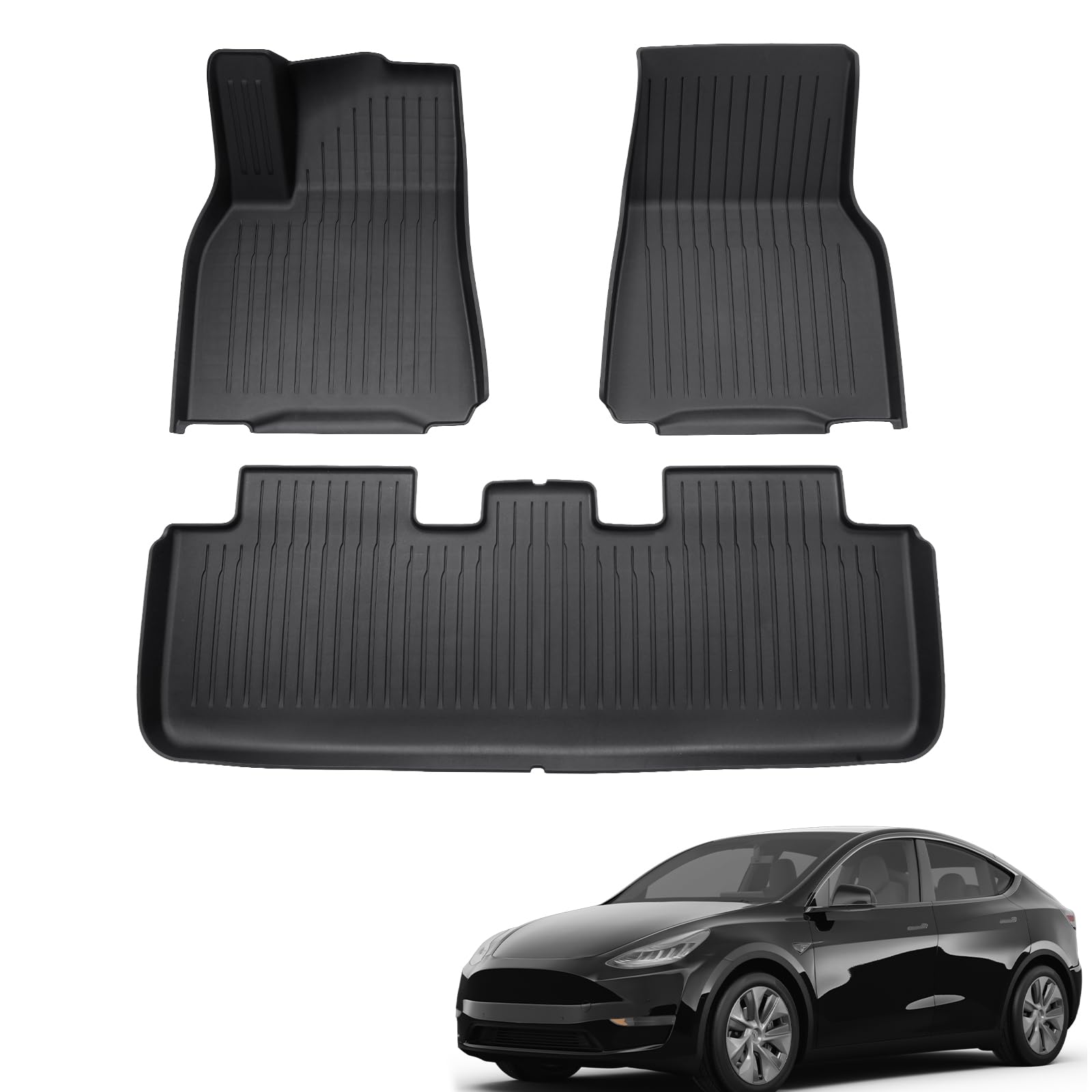 ECOZEN Tappetini Abitacolo per Tesla Model Y 2021-2024 Tappetini in TPE gomma, antiscivolo, impermeabile, battitacco in gomma rinforzato, bottoni di fissaggio, accessori Model Y 2021 2022 2023 2024
