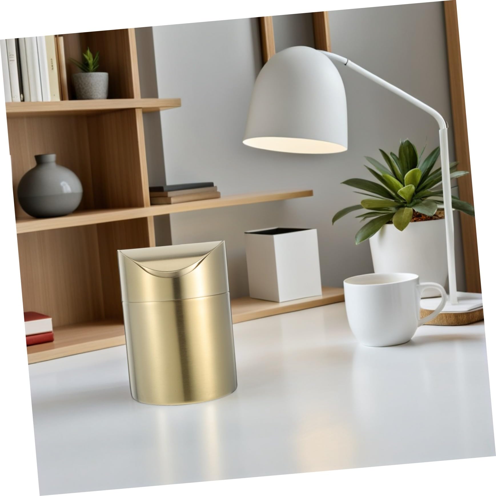 2 Stück Mini Mülleimer aus Edelstahl mit Schwingdeckel Kompakter Tisch Abfalleimer für Büro Auto Schlafzimmer Geruchsdicht Platzsparend Multifunktional als Aufbewahrungsbehälter