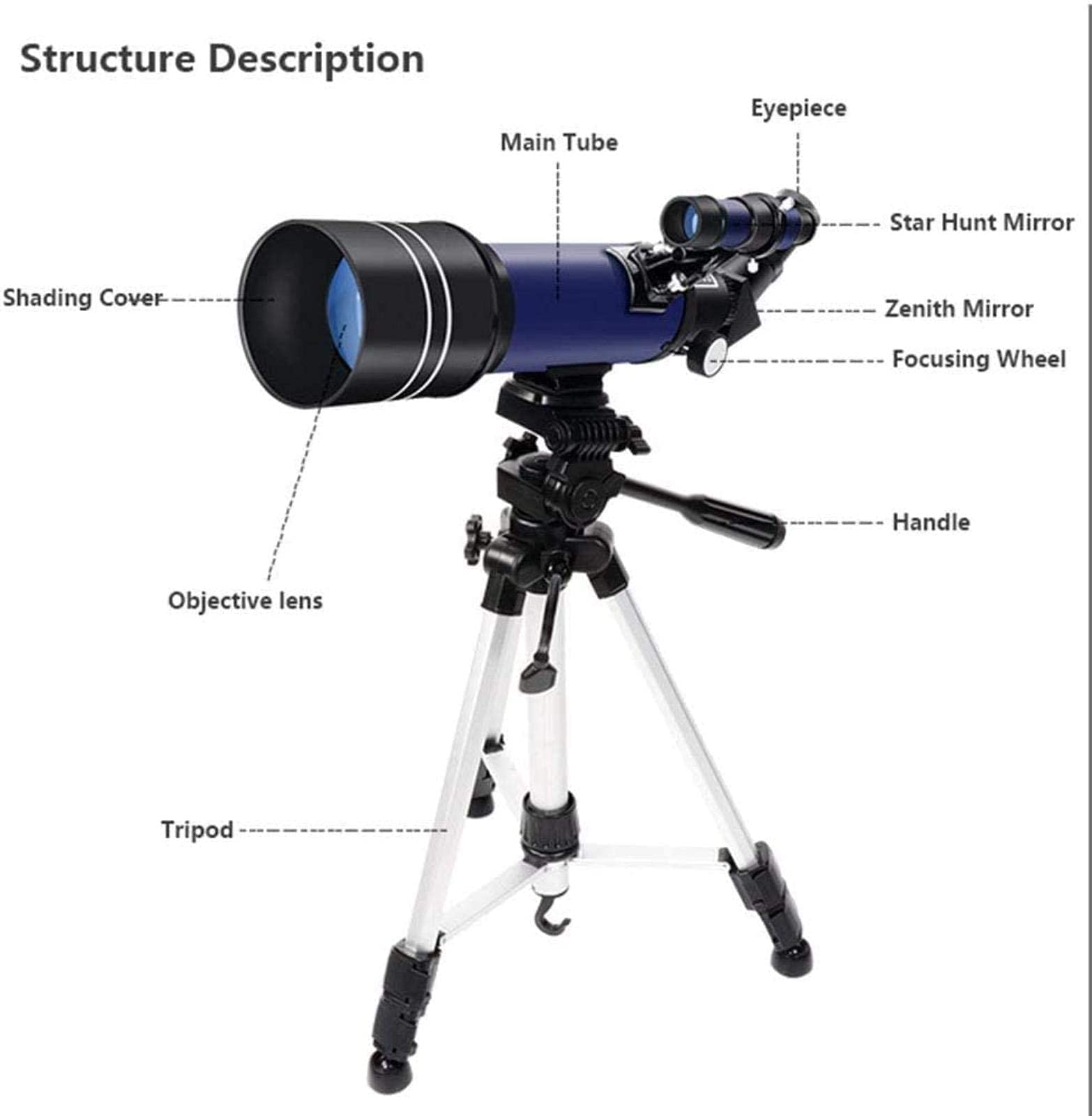 Télescope astronomique Ultra HD 400/70 mm avec trépied réglable et Adaptateur pour Smartphone, télescope Portable HD pour débutants, Double Confort