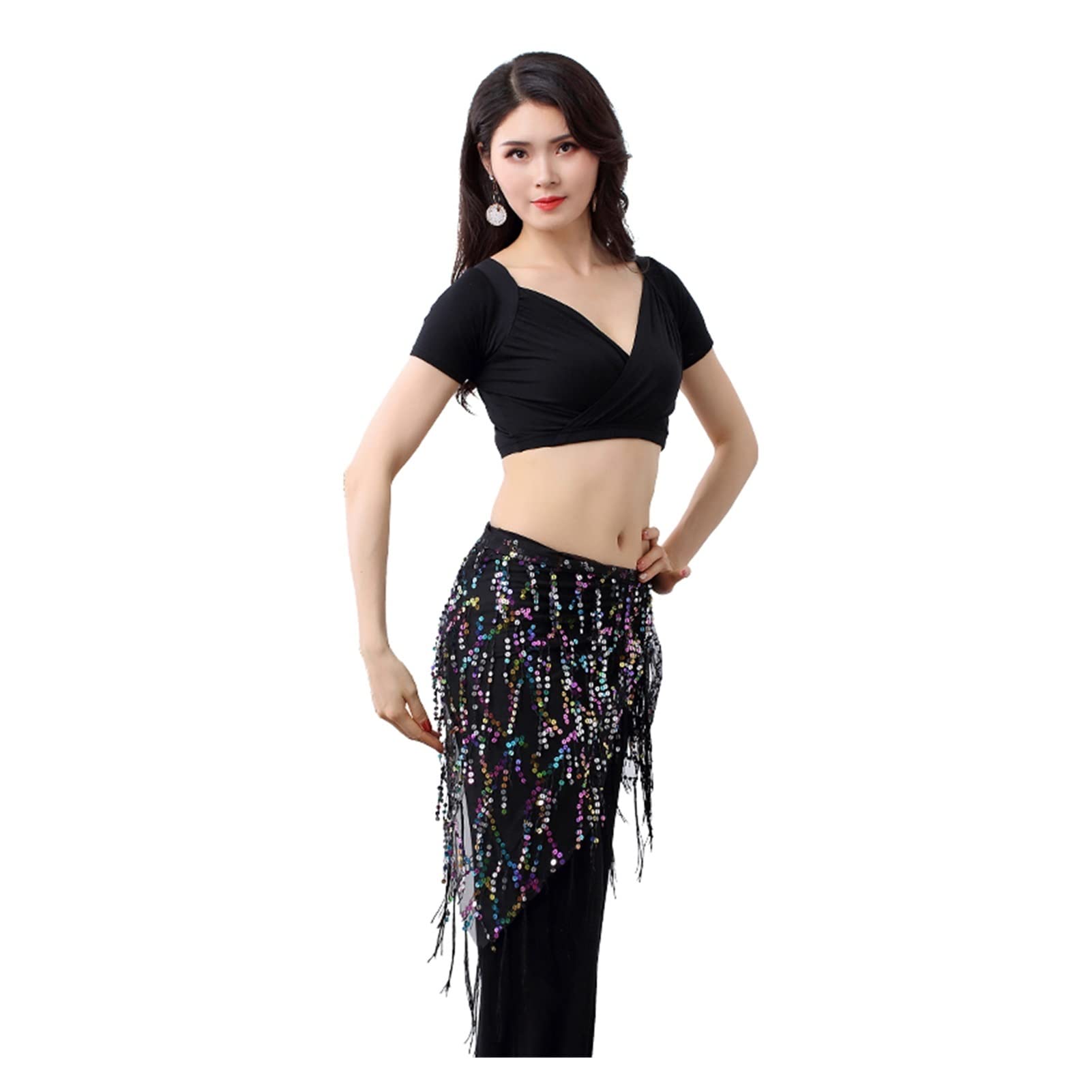 Foulard De Hanche Pour Danse Du Ventre - 160 Cm, Paillettes, Glands - Polyester - Pour Spectacle, Fête, Cours De Danse
