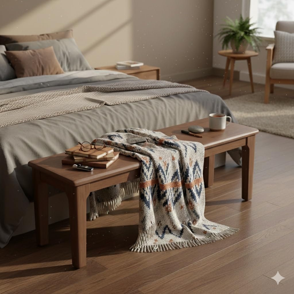 Solid Wood Dining Bench Farmhouse Dining Bench Narrow Entryway Bench for Dining Room, Living Room, Kitchen, Hallway, Window(Brown,47in)