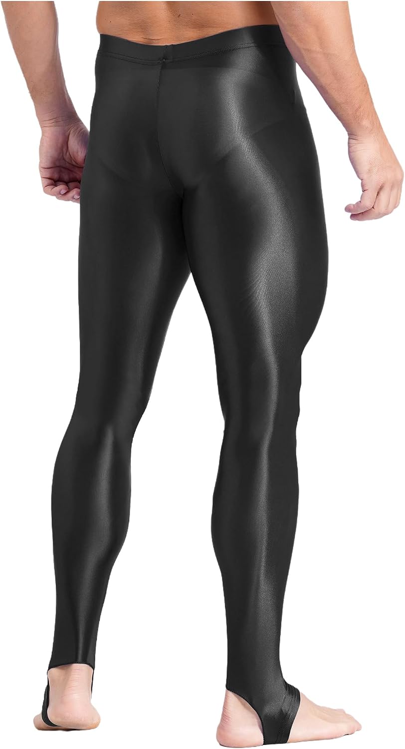 Jugaoge Mens Compression Stirrup Pants Base Layer Running Tights Leggings Tummy Control Sports Pants