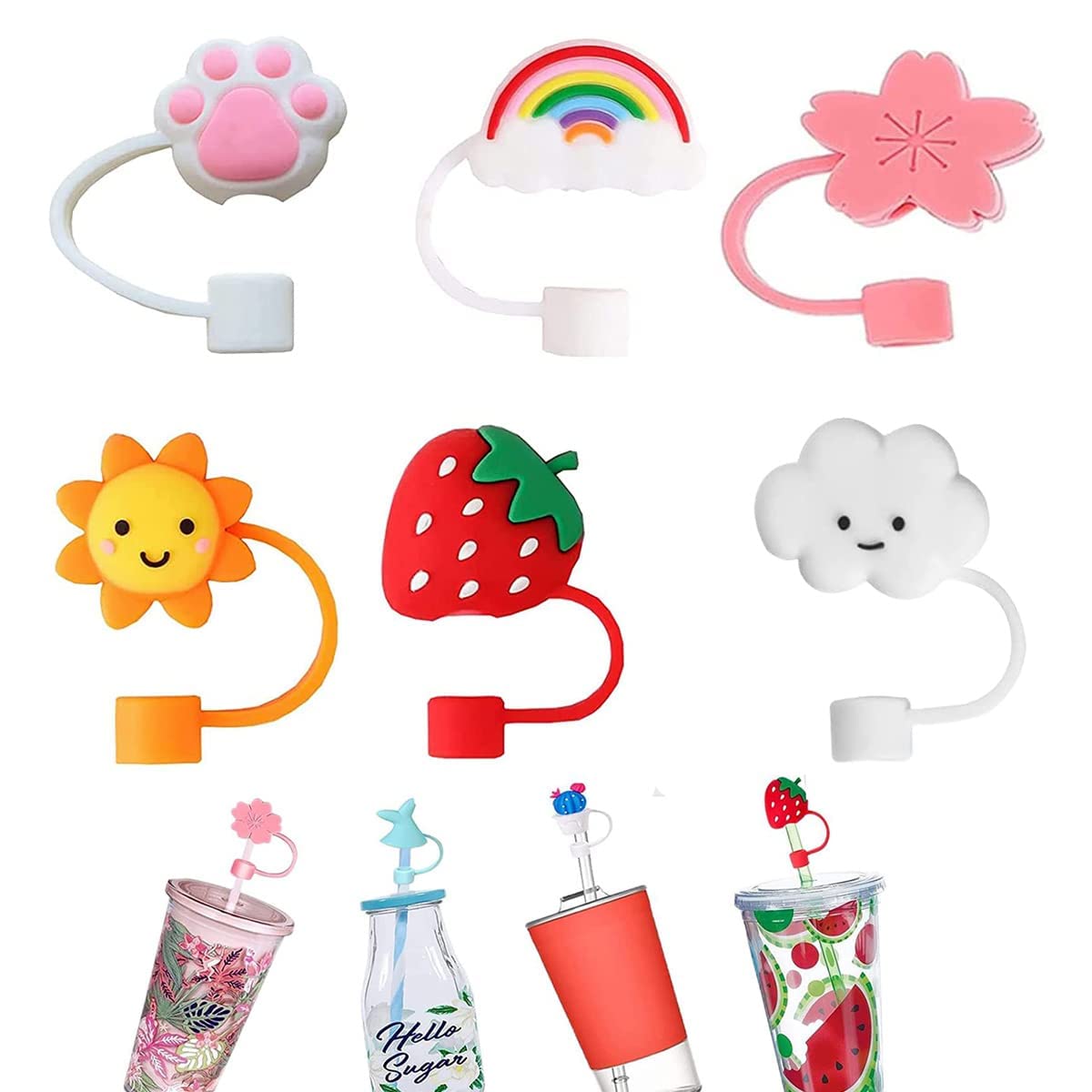 ALMEKAQUZ6Pcs Reusable Straw Covers Caps for 6-8 mm Straws,Silicone Anti-dust Drinking Straw Protector Cover,Straw Tip Covers,Drinking Straw Cover