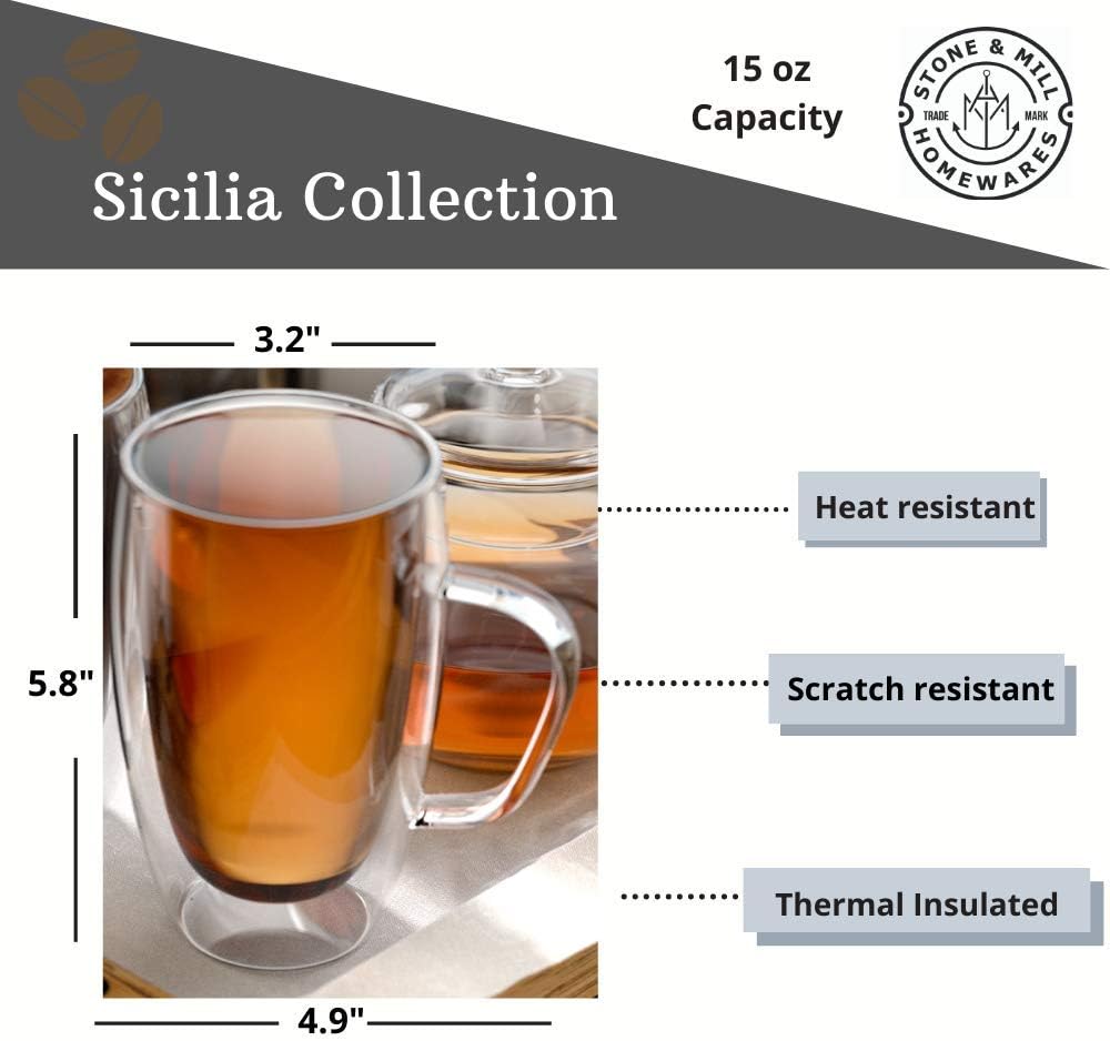 Gеt Dіѕсоunt 70% Prісе Stone & Mill Set of 2 Large Double Walled Glass Coffee Cups, 15 Ounce Sicilia Collection, Tall Insulated Mugs for Espresso, Latte, Cappuccino, Tea, Box Set AM-13 Bеѕt Sеllеr Stone & Mill Set of 2 Large Double Walled Glass Coffee Cups, 15 Ounce Sicilia Collection, Tall Insulated Mugs for Espresso, Latte, Cappuccino, Tea, Box Set AM-13