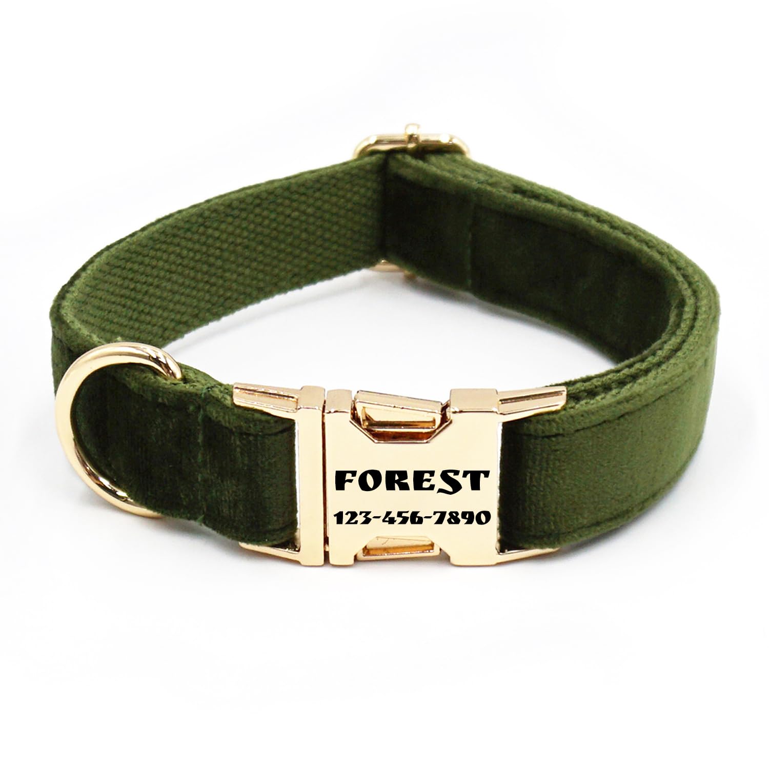 Personalized Soft Dog Collar, Laser Engraved Metal Buckle Dog Tag, Adjustable Through D-Ring, and Colors(Olive Drab,XS)