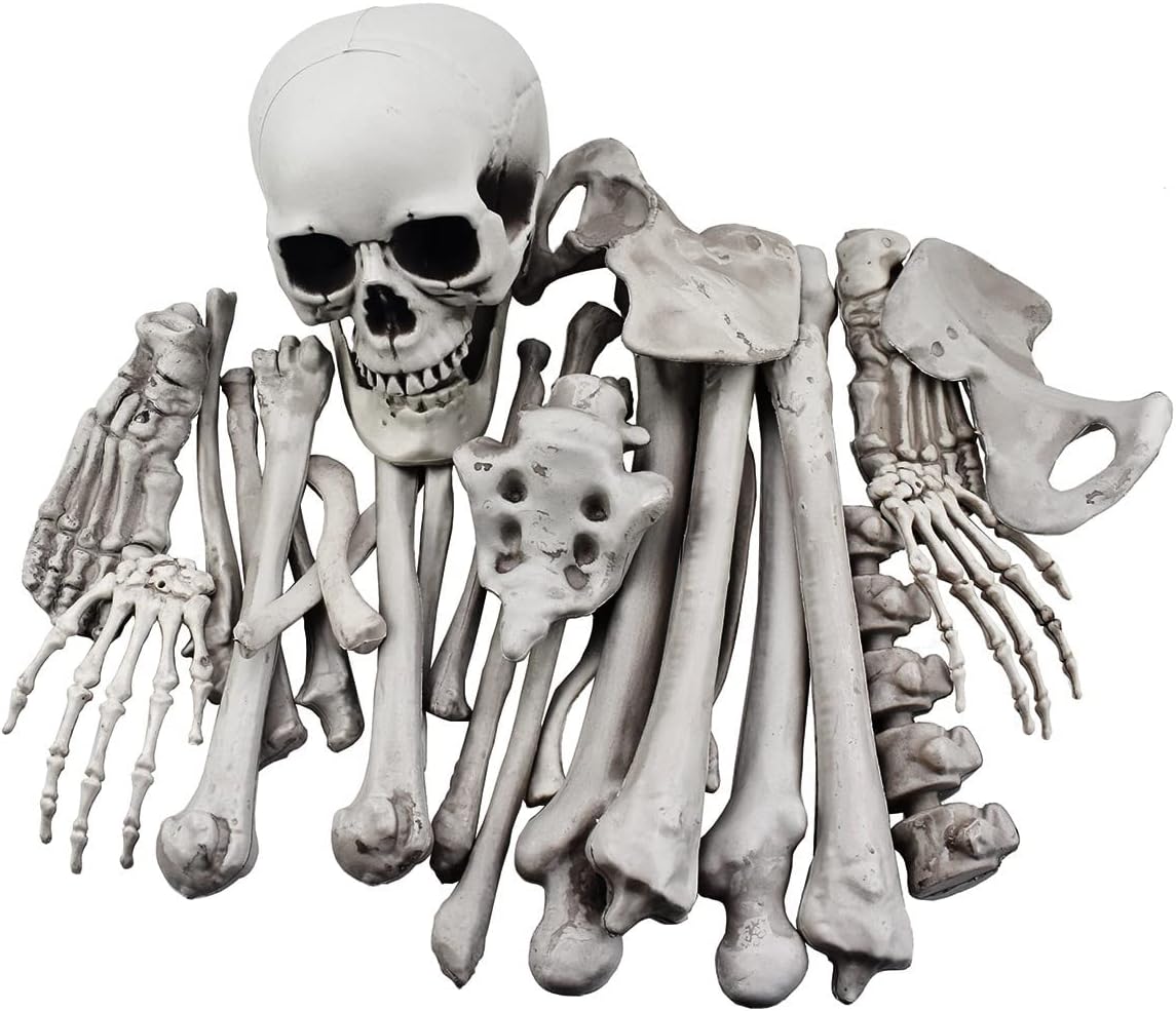 XONOR 28 Pieces Skeleton Bones and Skull for Halloween Decor or Spooky Graveyard Ground Decoration