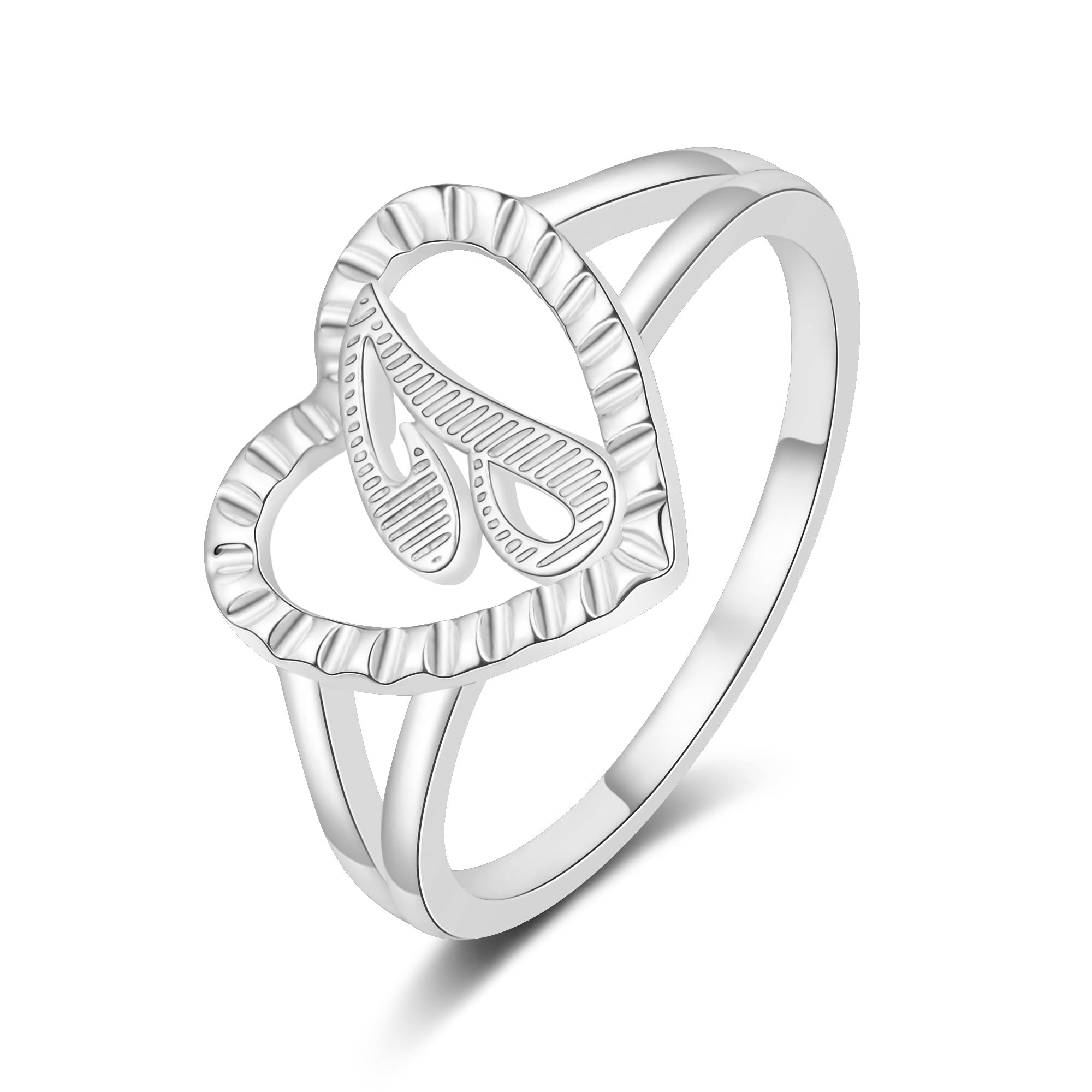 RLMOONGold Initial Ring for Women Vintage Initial Heart Love Ring Non Tarnish 14K Gold Plated Personalized Carved Letter Statement Stacking Ring Size 6-10 Jewelry Gifts