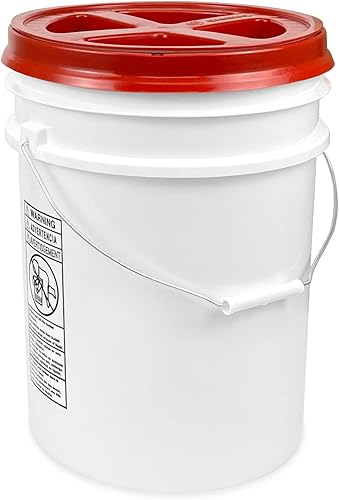 Miniatura 2 de Cubo blanco de 5 galones con tapa hermética con sello gamma rojo (6 unidades), almacenamiento de grado alimenticio, plástico HPDE premium, sin BPA,
