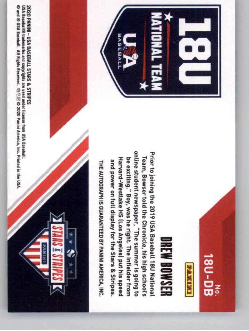 2020 Panini USA Stars and Stripes 18U National Team Signatures Black Ink Baseball #15 Drew Bowser Auto Autograph SER/499 USA Baseball 18U National Team