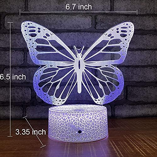 Butterfly Night Light for Kids,Gifts for Girls 2 3 5 6 7 8 Years Old,3D Illusion Lamp Kids Bedside Lamp with 7 Colors Changing &Remote Control&Timer, Butterfly Toys Christmas Birthday Gifts for Girls