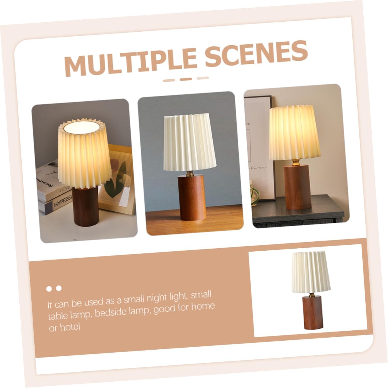 Pleated Wood Base Desk Lamp USB Rechargeable Nightstand Light for Bedrooms Compact Chic Design Eye Friendly Warm Glow for Home Hotel Use