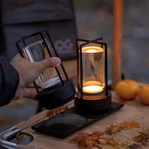 Miniatura 2 de Lumisom - Lámpara de mesa Lumisom, lámpara de mesa de farol de cristal Lumisom, luz Lumisom, 3 colores recargables e inalámbricas para luces de