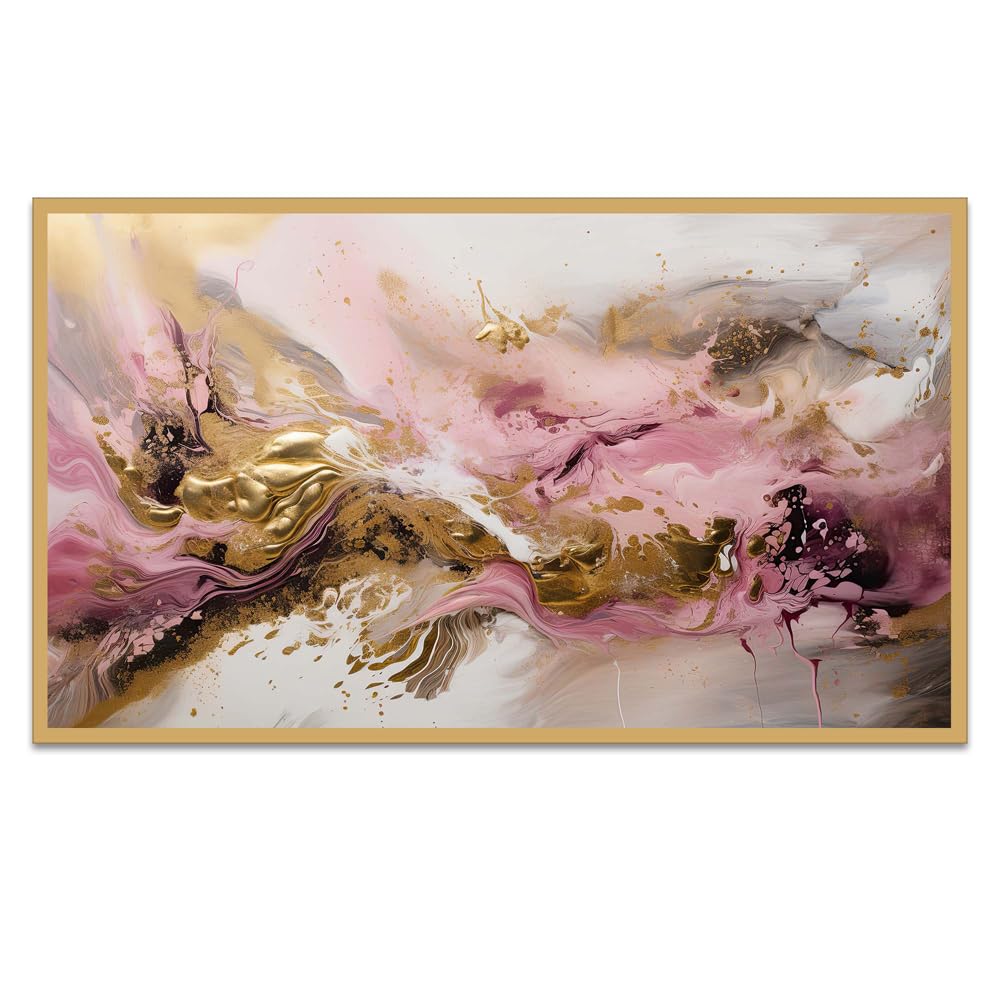 DEKORSTATION Abstract Background Pink and Gold Colorful Floating Frame Canvas Wall Painting for Home and Office DΓ©cor (18 Inch L x 12 Inch H)