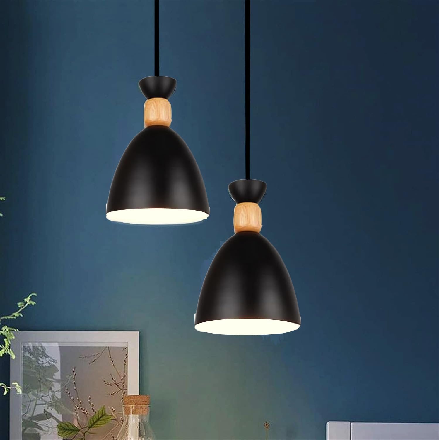 Groeien Pack of 2 Modern Pendant Nordic Wooden Indoor Lighting Hanging Fixture Lights Minimalist Lamp Dining Room Pendant Lamps Indoor Decoration Home (2, Black) (B0CFF33F6D) Amazon Price History, Amazon Price Tracker