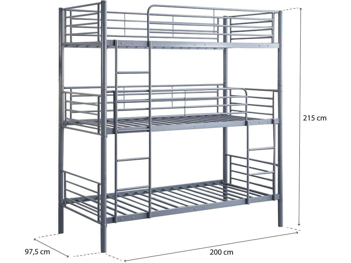 Habitat et Jardin Litera Triple de Metal Havin - 90 x 190 cm - Gris -