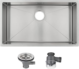 Whistler Handmade Stainless Steel Single Bowl Kitchen Sink with Basket Strainer and Overflow for Undermount and Flushmount Intallation-740 * 440 * 190 mm