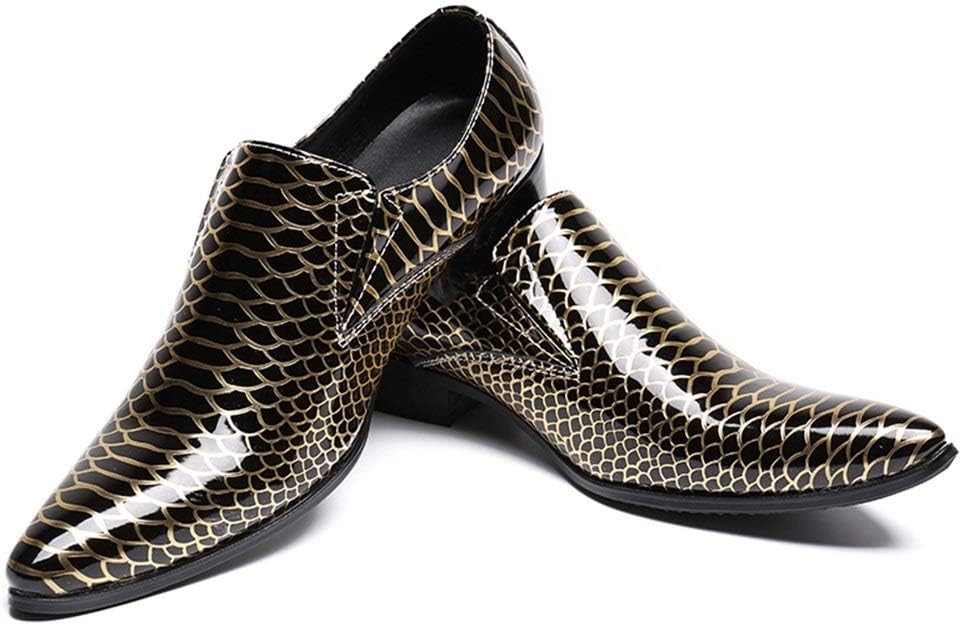 Mens Dress Loafers Animal Pattern Patent Slip on Pointed Dress Shoes Slip On for Performance Genuine Leather
