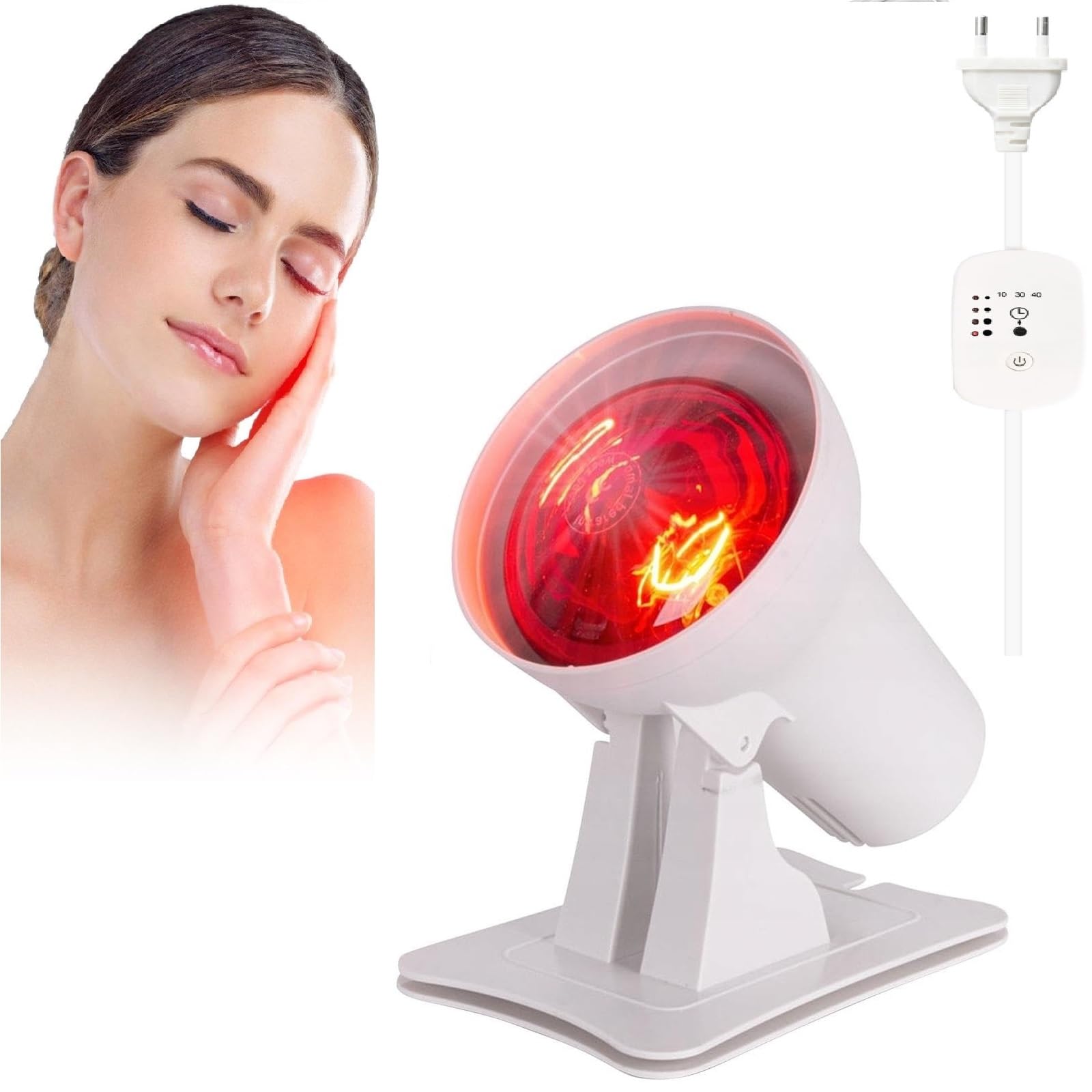 GOMETY Lampe infrarouge 150 W - Lumière infrarouge - 150 W - Avec minuterie et température réglable - Angle réglable - Pour fatigue musculaire relaxante - Utilisation à la maison