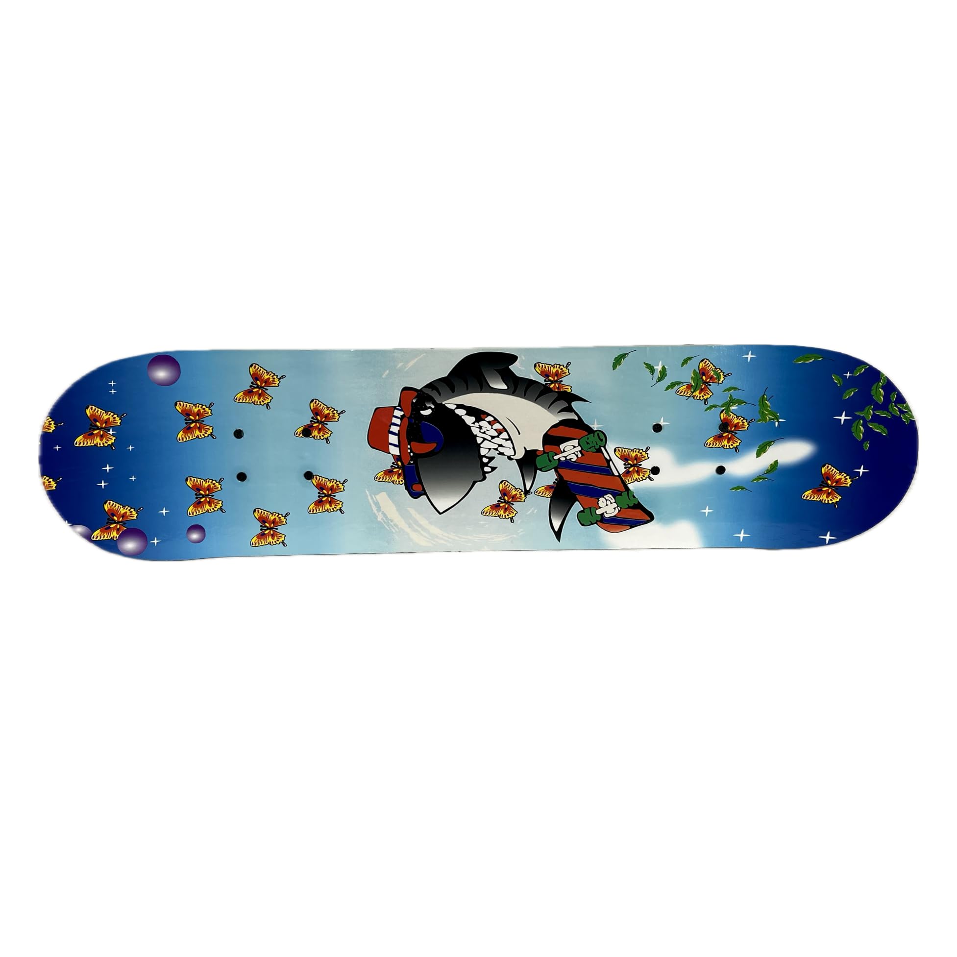 31 x 7.5 Inch Complete Skateboard 7 Layer Canadian Maple Double Kick Deck Skateboard for Boys Girls Teens Adults Beginner (Shark and Butterfly)