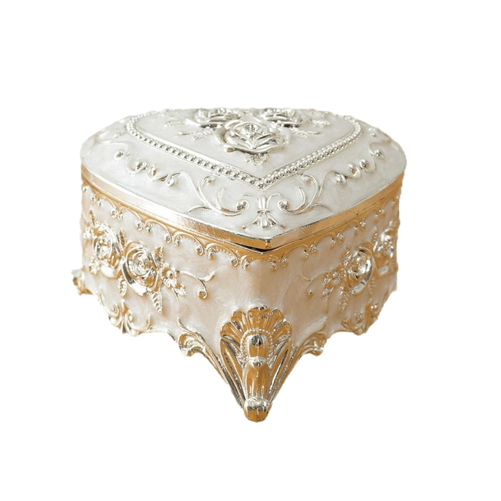Piceioep Antique Revivals Jewelry Organizers with Detailed Engravings and Sturdy Alloy Construction Heart Shape Jewelry Box