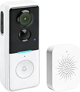 GBKDQQ Video-Türklingel mit Kamera Kabellos, Wasserdicht videotürklingel Nachtsicht, Keine Abokosten, Kompatibel Mit Tuya, 2,4GHz WLAN, Inklusive Indoor-Klingel, Keine Alexa-Funktionalität, Weiß