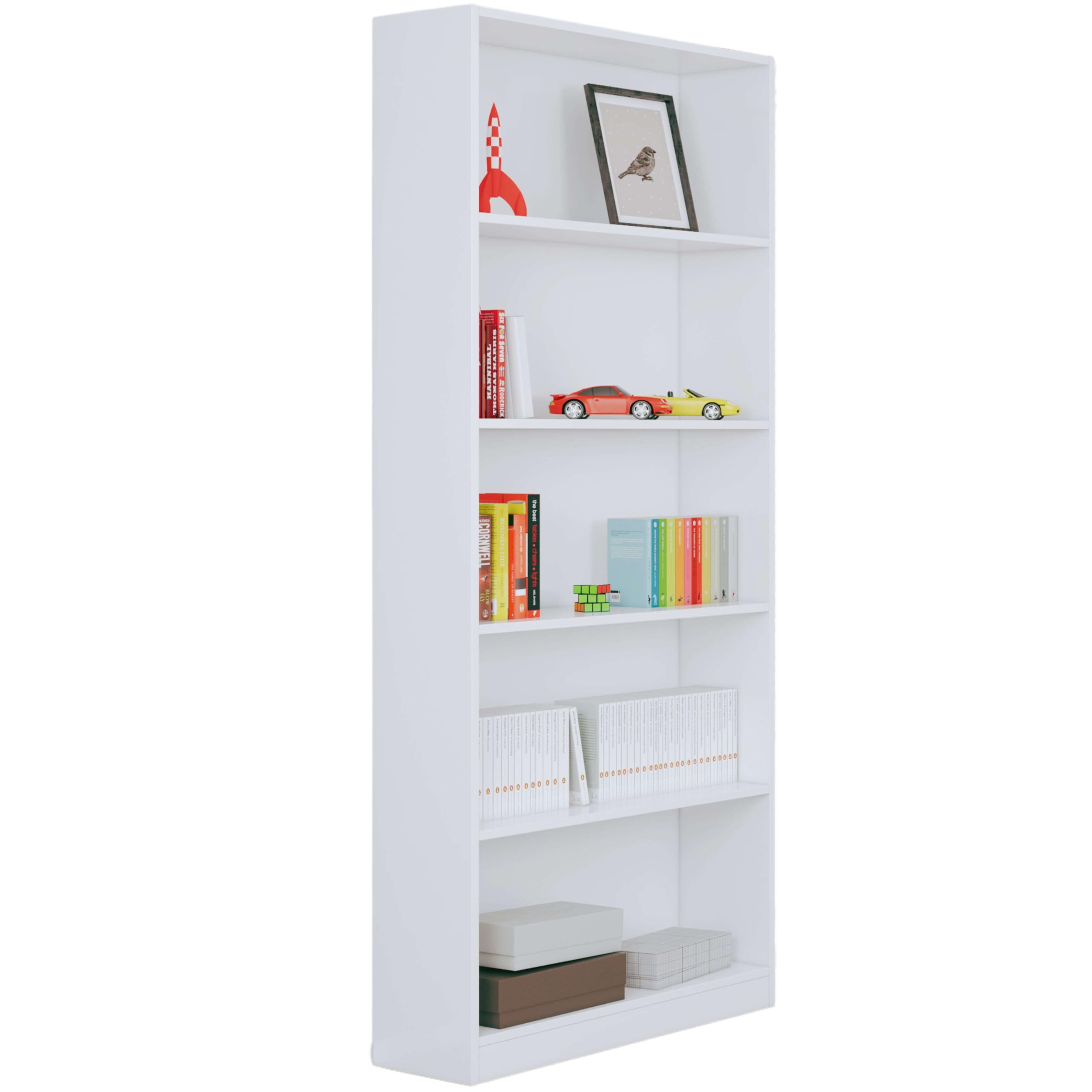 Habitdesign, Bücherregal – hohes Regal mit 5 offenen Regalböden in Artik weiß, ideal für Büro, Wohnzimmer oder Arbeitszimmer, Maße: 80 x 201 x 28 cm (B x H x T), Modell Estil