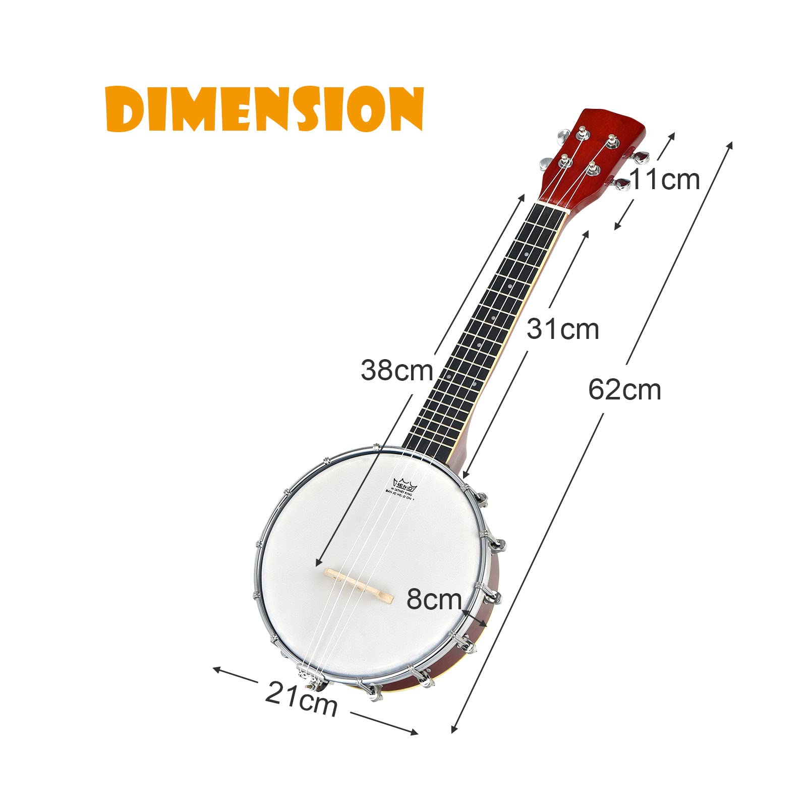 DREAMADE Banjo 4 Cordes 12 Supports avec Tambour Remo, Kit Banjolele Portable de Concert avec Accordeur & Sac de Transport, Instrument à Cordes pour Débutants, Amateur, Rouge
