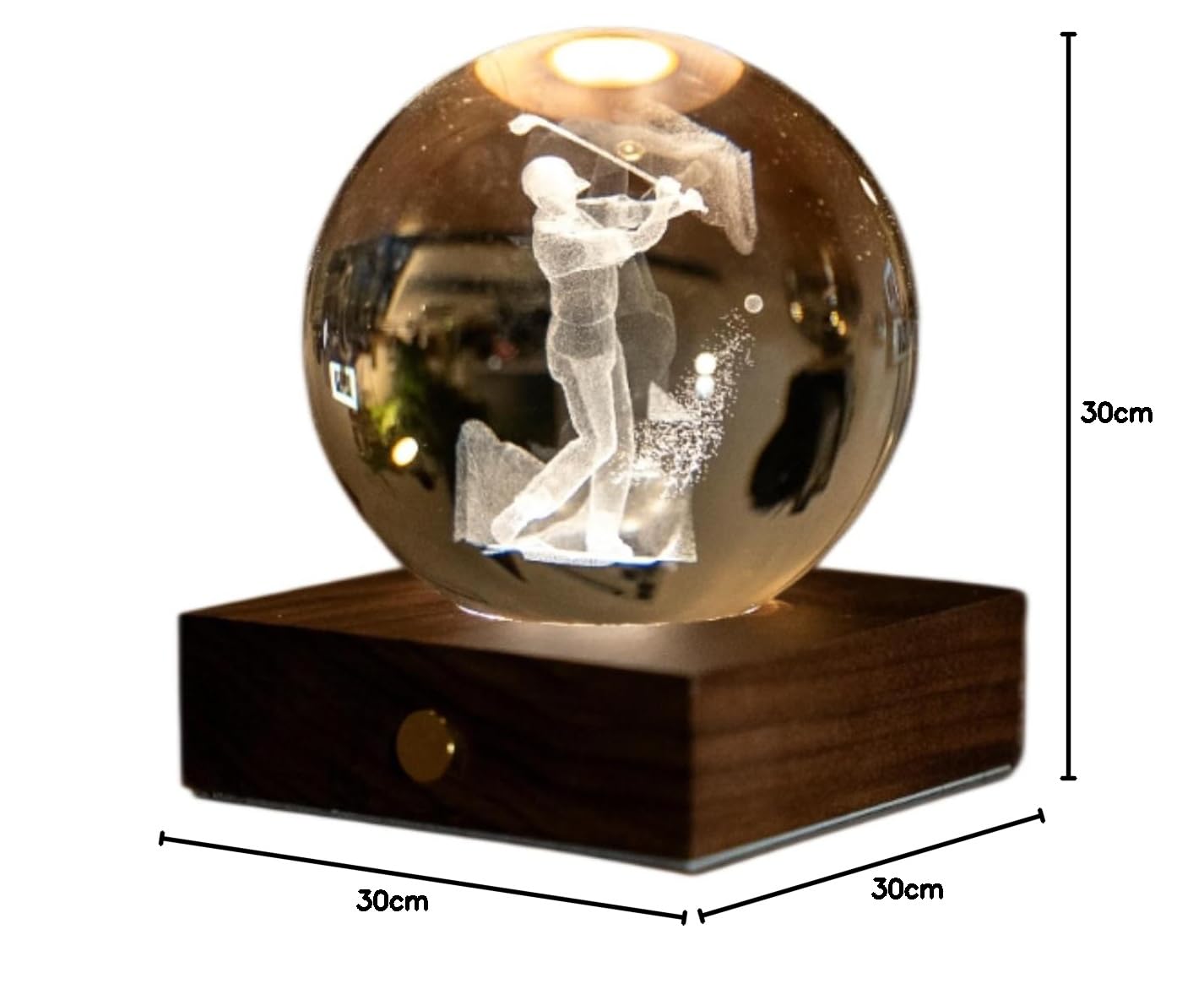 Gingko Luce di cristallo ambrata di design – Lampada LED incisa 3D a forma di mucca delle Highland | Luce d'atmosfera ricaricabile con base in noce | Regalo unico per gli amanti degli animali e