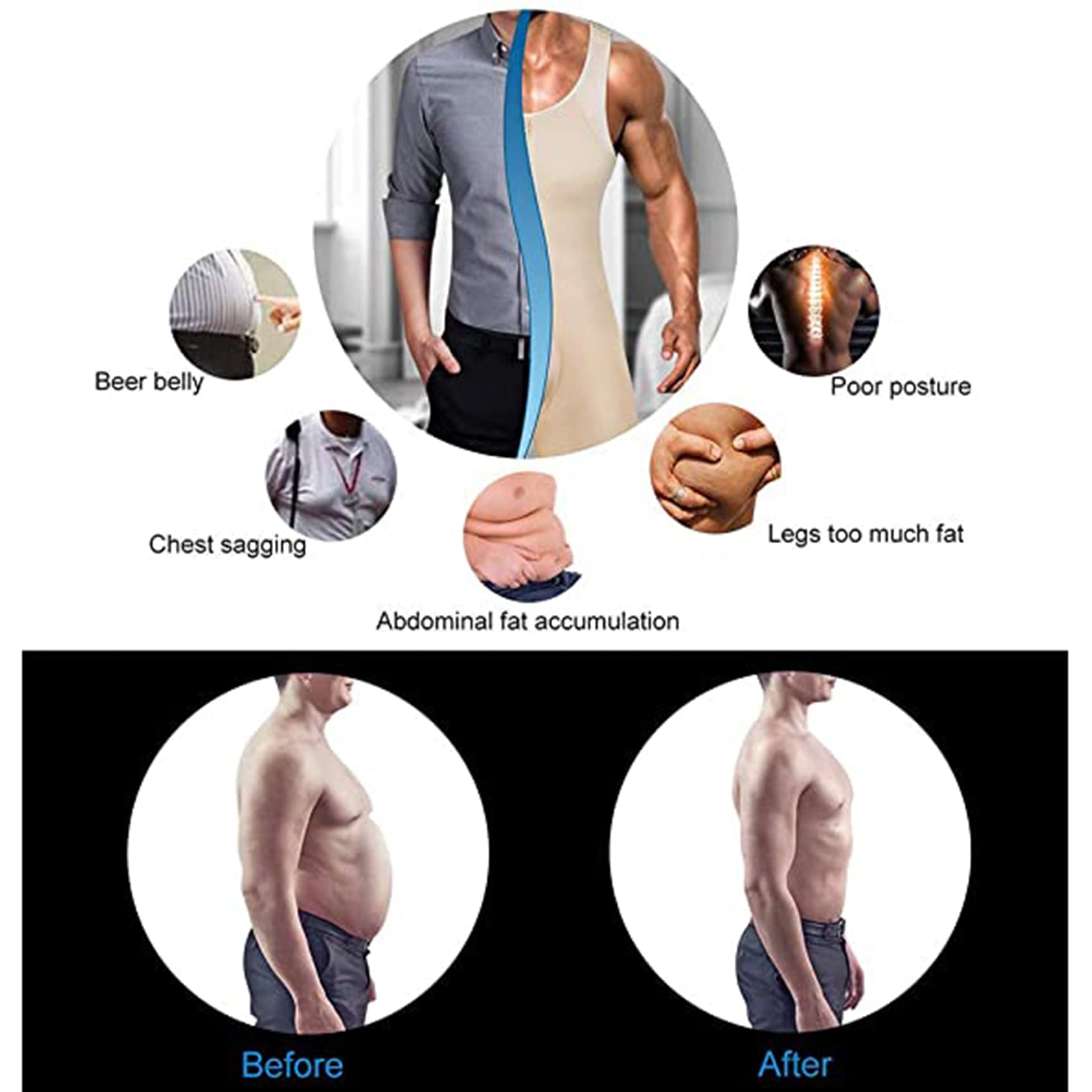 Cuerpo para Hombre Shorts Shorts 4XL-6XL, Body Slimming Shapewear Hip Lifter Pantalones Todo en una Panza Control Abdominal Contracción Shaper