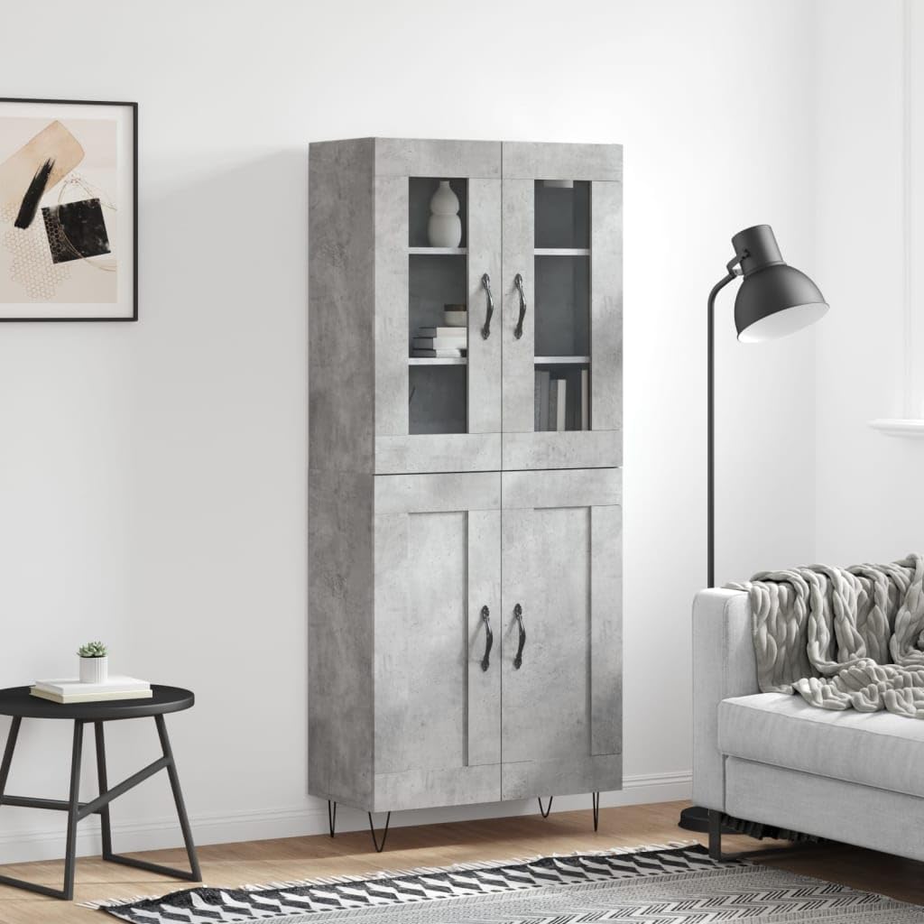 vidaXL Witrynka, szarość betonu 69,5x34x180 cm materiał drewnopochodny, kredens, komoda z szufladami, szafka do przedpokoju, szafka, komody do salonu