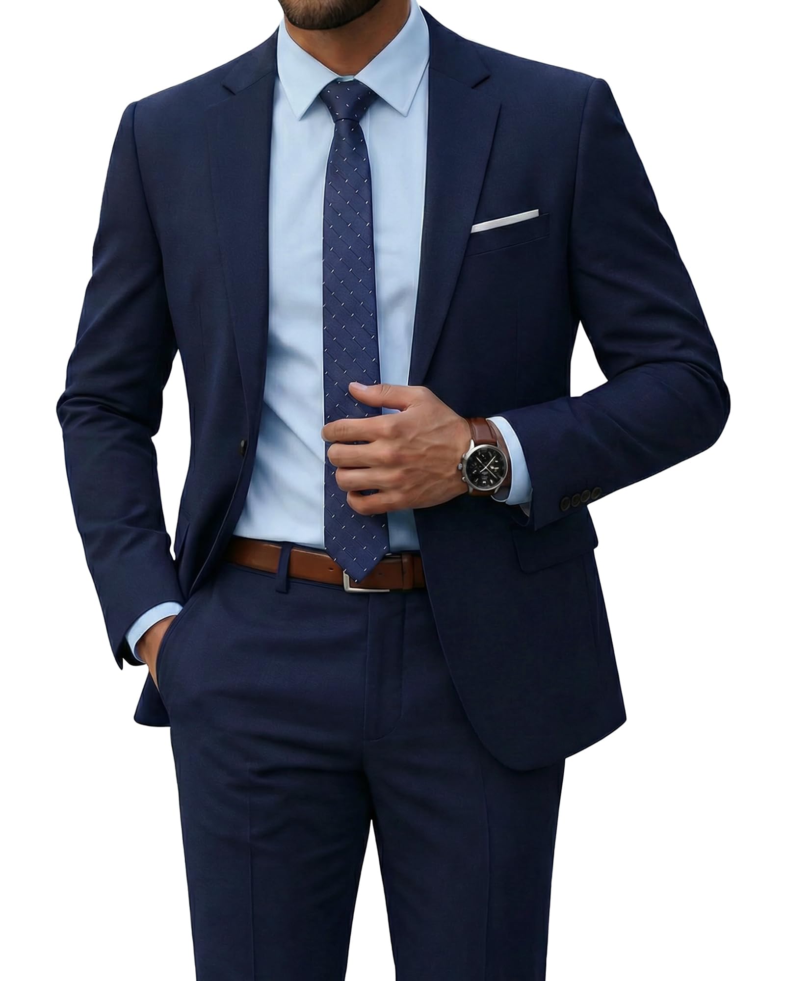 MrSure Men's Suit, 2 Piece Slim Fit Jacket and Pants with Tie, One Button Blazer Trouser for Weddings Proms