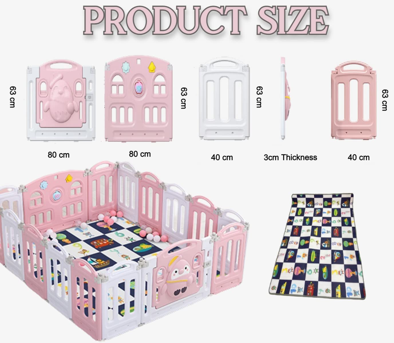 Metreno Playpen for Babies Upto 5 Year Baby Play Area Indoor Setup Foldable Play Yard Fence for Toddlers Kids Playarea Setup Outdoor Children Play Area with Gate, Balls, Mat (Pink, 16 Panel) - Image 3 thumbnail