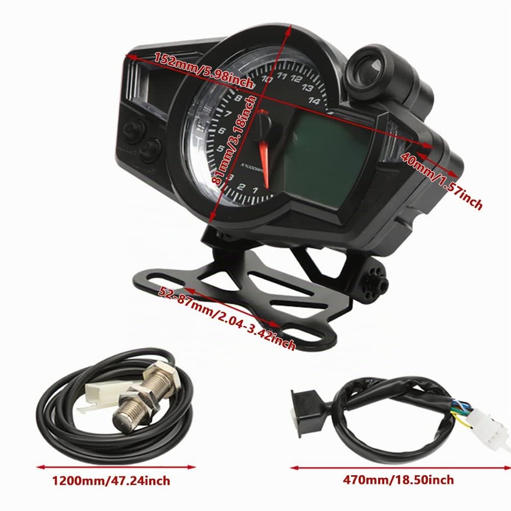 Baceyong 12V 0-14000 tr/min Universel LCD Numérique Moto Odomètre Tachymètre