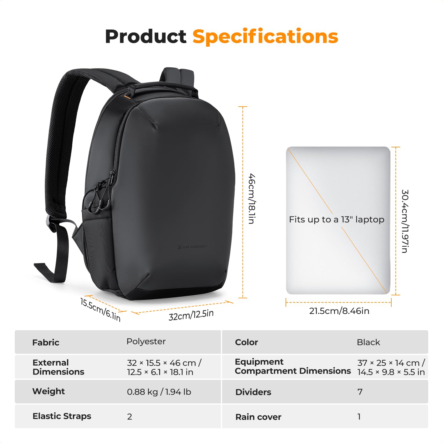 K&F CONCEPT Sac à Dos pour Appareil Photo 16L