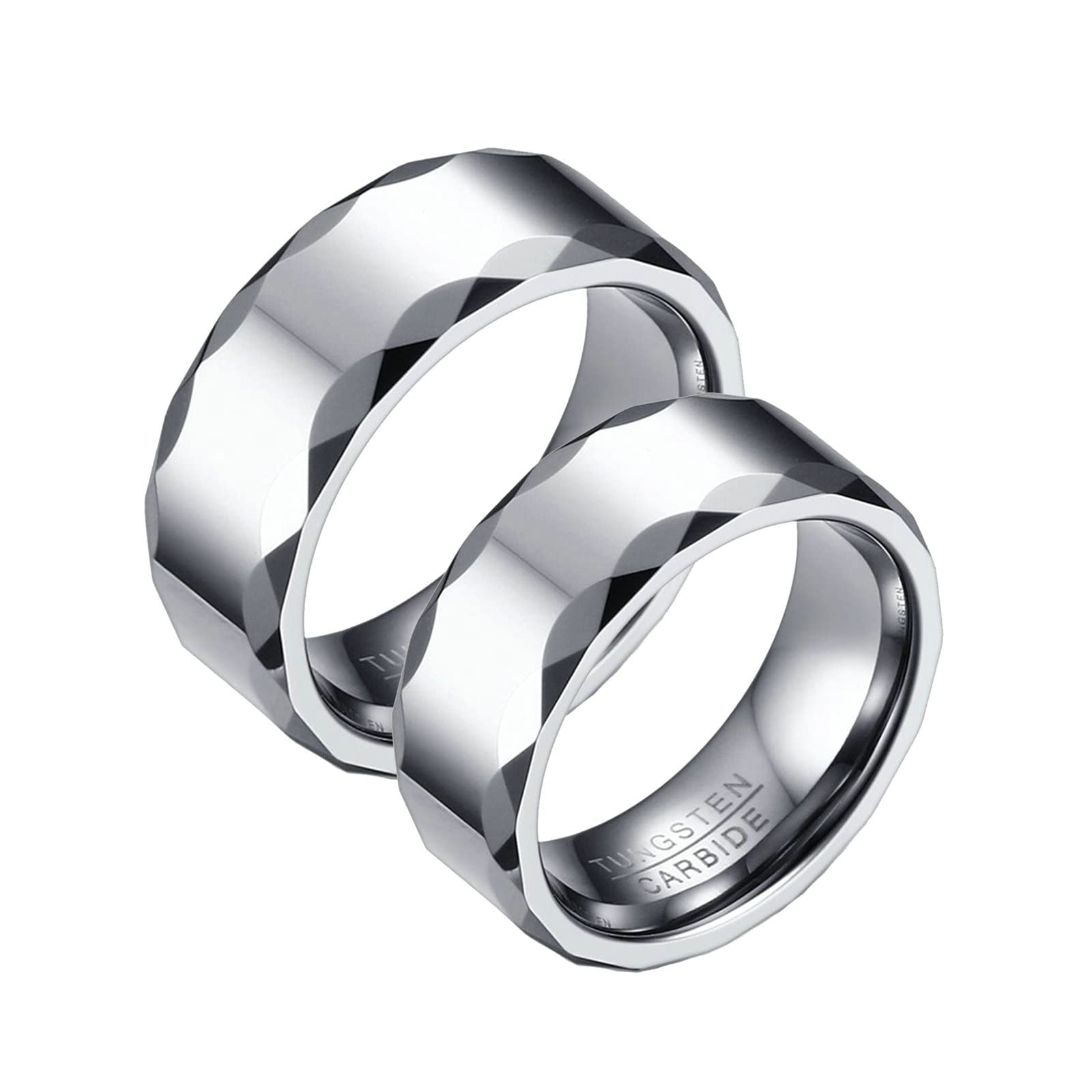 Aeici Anello Inciso Uomo Donna, Anelli da Uomo Eleganti Argento Tungsteno Anello in Argento 8mm Bordo Sfaccettato Donna Misura 15 & Uomo Misura 25