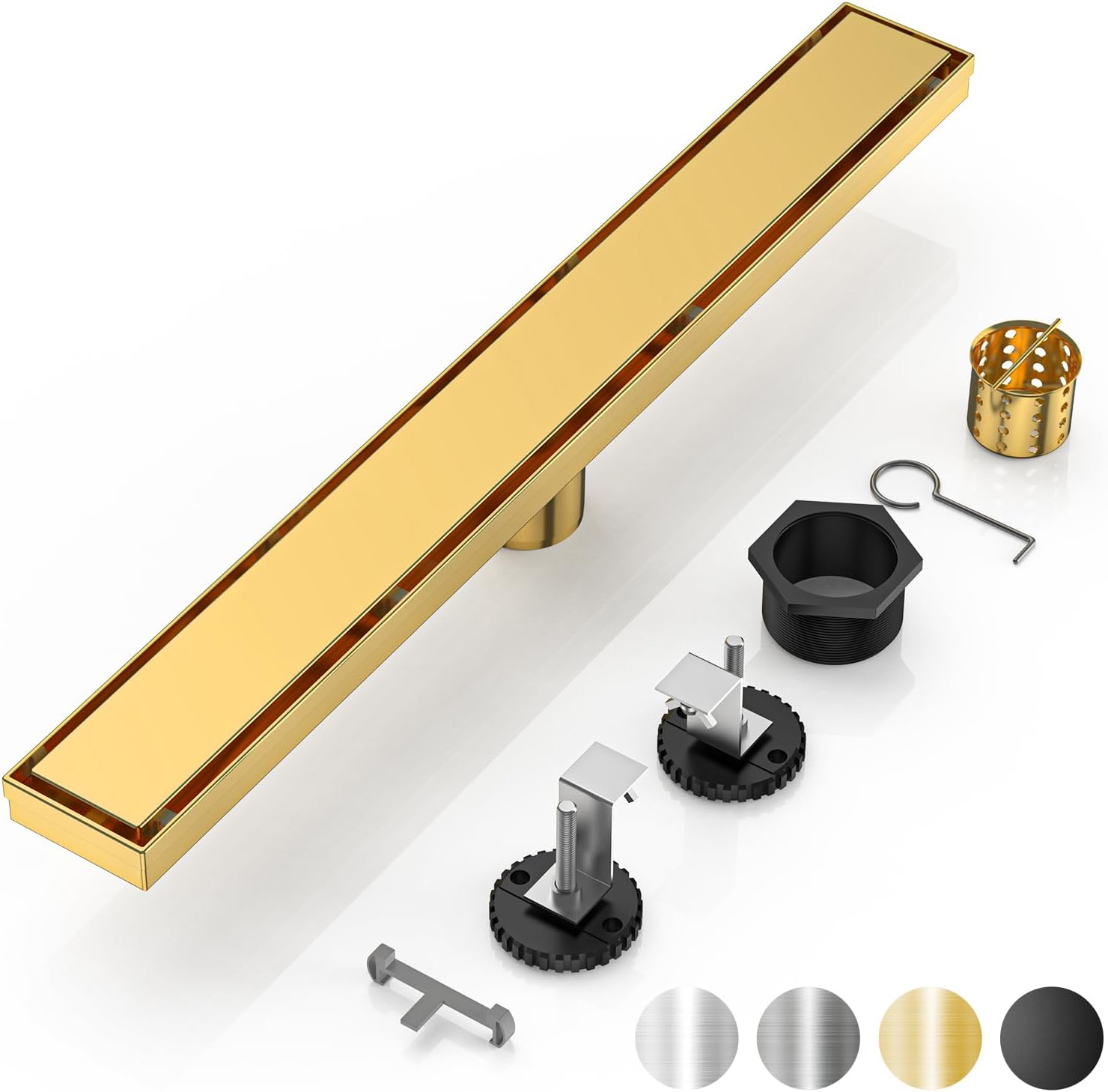 DLONE Linear Shower Drain | 36" AISI 304 Stainless Steel Linear Drain, Brushed Gold Shower Drain with Tile Insert Panel & Adjustable Feet, Long Rectangle Shower Floor Drain in Bathroom, Balcony, etc Brushed Gold 36 Inch