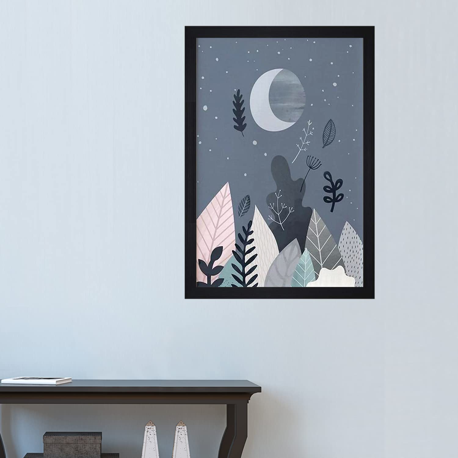 Chaque Decor Moon And Tree Kids Textured Paper Framed Art Print for Kids Room | Wall Photo Frame for Wall, Living Room, Home, Office, Decoration (13x19 Inch)