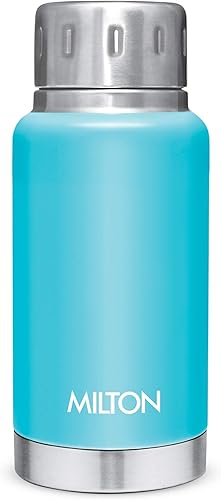 Milton Elfin 160 Thermosteel - Botella de agua fría y caliente, 5.4 fl oz, azul claro, a prueba de fugas, fácil de transportar, botella de oficina,