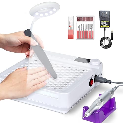 SAVILAND Colector de polvo de uñas 3 en 1: potente ventilador de vacío de uñas con lámpara de iluminación Efile para taladro de uñas, filtro