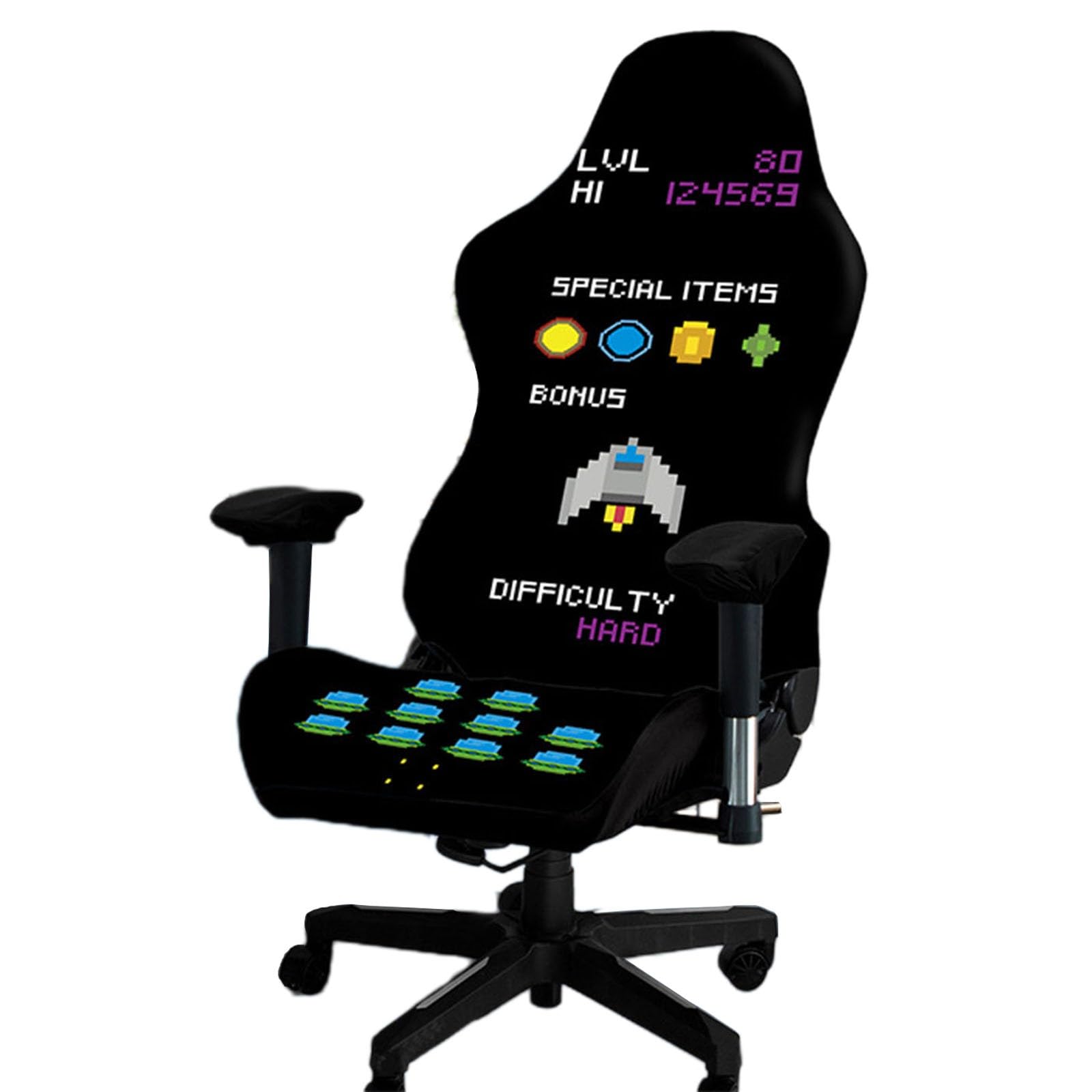 Kitegrese J Printed Gaming Chair Slipcover, Cat Scratch Proof Stretchable Game Chair Cover With Arms Cover(J)