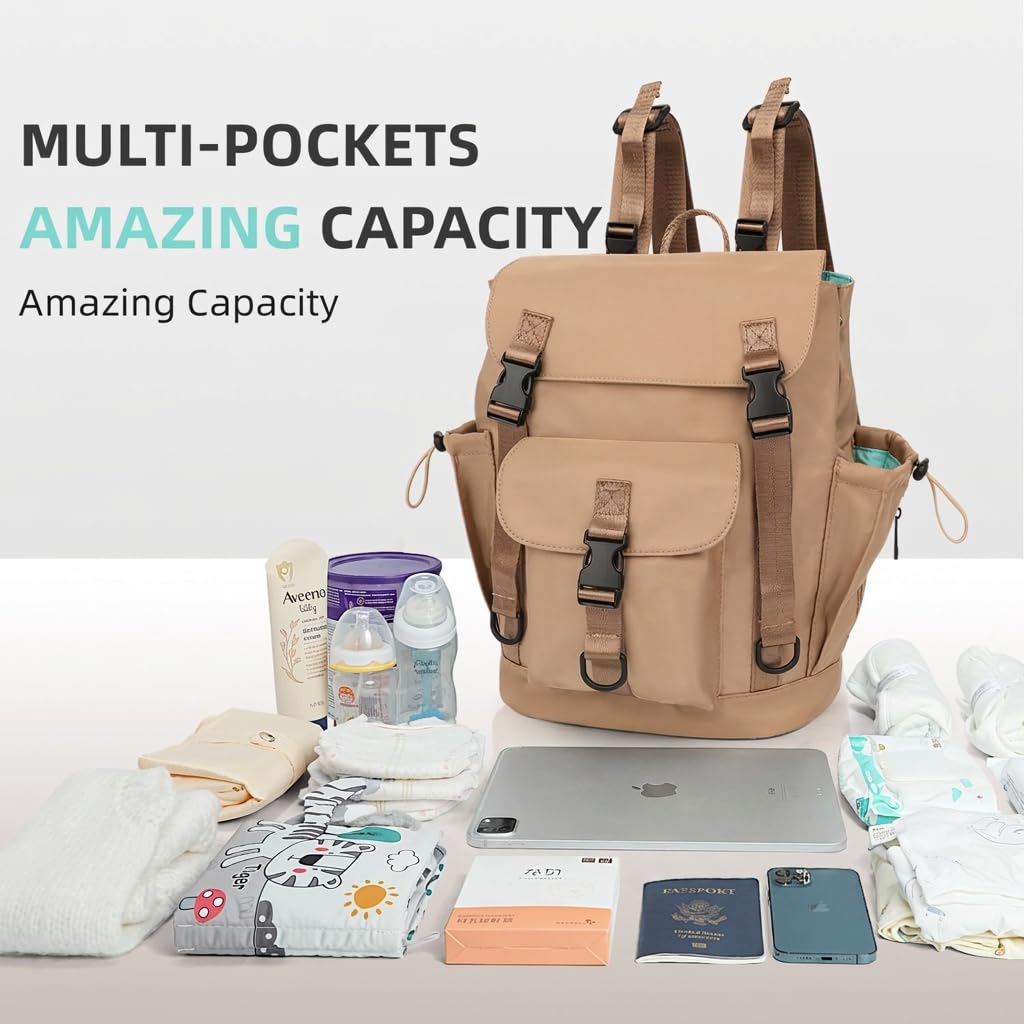 MOMINSIDE Mochila pequeña para pañales, bolsa de viaje para bebé con 9 bolsillos para mamá y papá