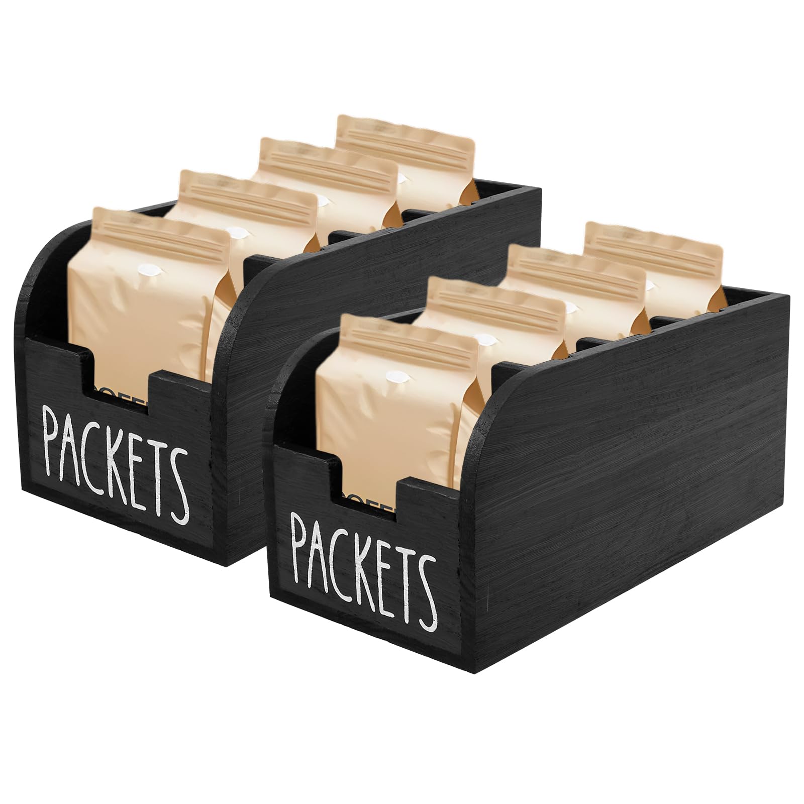 2Pcs Tea Bag Organizer, Wood Tea Organizers and Storage Box with 4 Compartments, Countertop Divided Tea Storage Container for Beverage Supplies, Sugar, Sweeteners, Individual Packets