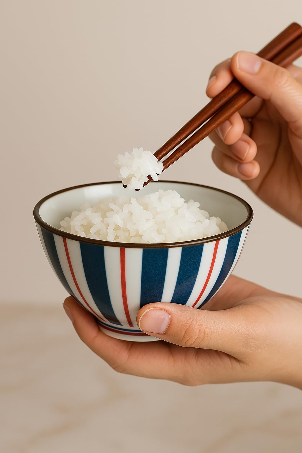 YELONA Japanese Style Ceramic Bowls - 4.8 Inch (300ml), Set of 4 - Striped Design Rice/Noodle Bowls - Microwave & Dishwasher Safe, Ideal for Gifting Choice 4