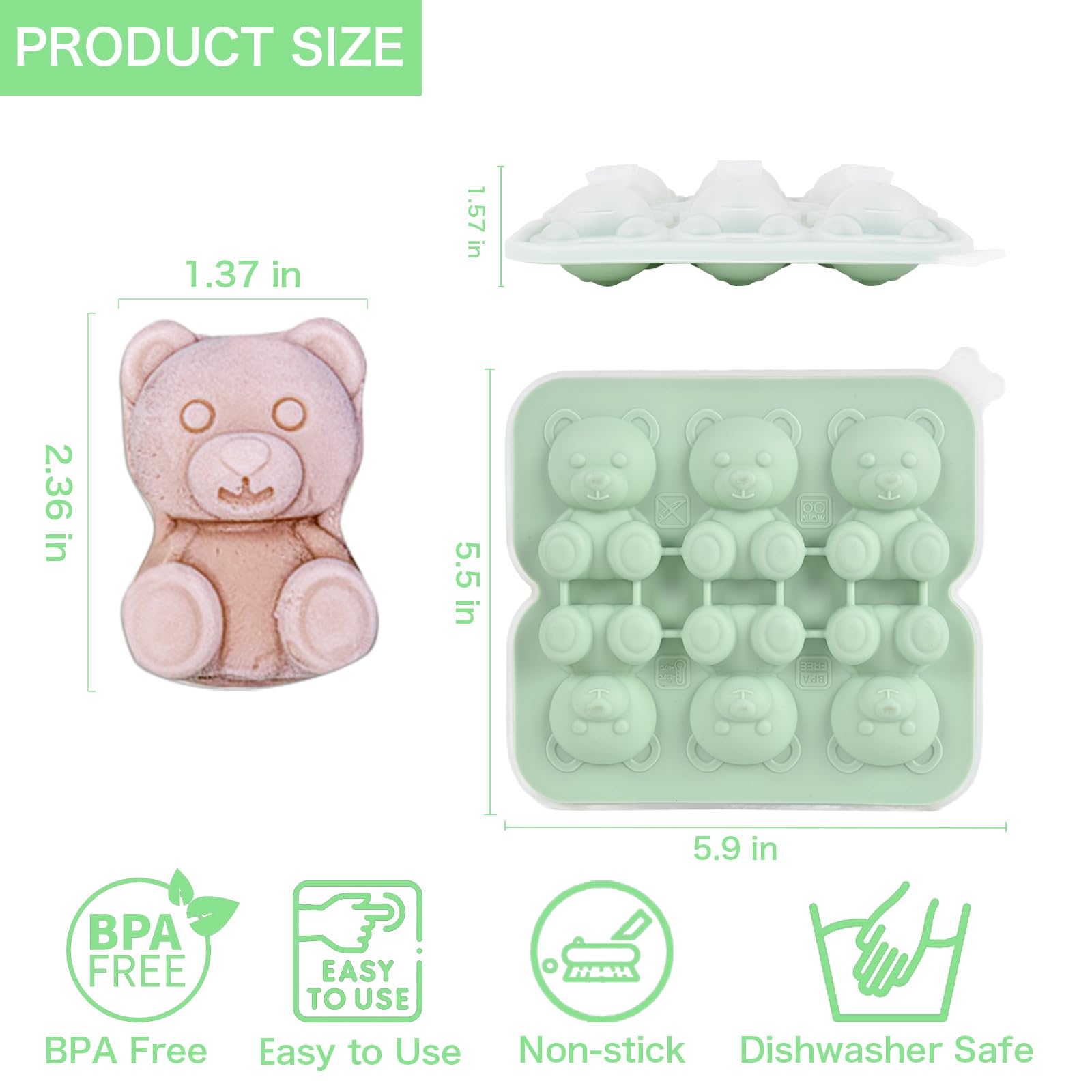 Bear Ice Cube Tray Mold - 3D Bear Shape Ice Cube Trays, Cute Ice Cube Molds for Whiskey Bourbon, 4-Hole Large Fun Shapes Ice Cube Trays, Funny Bear Gifts for Bear Lovers Women Men