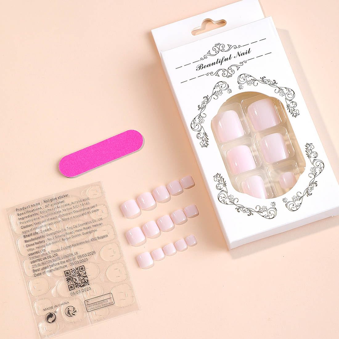 Cubahop 24pcs Short Pink Fake Toenails Square Glossy False Toe Nails Full Cover Acrylic Press on ToeNails for Women and Girls - Image 4