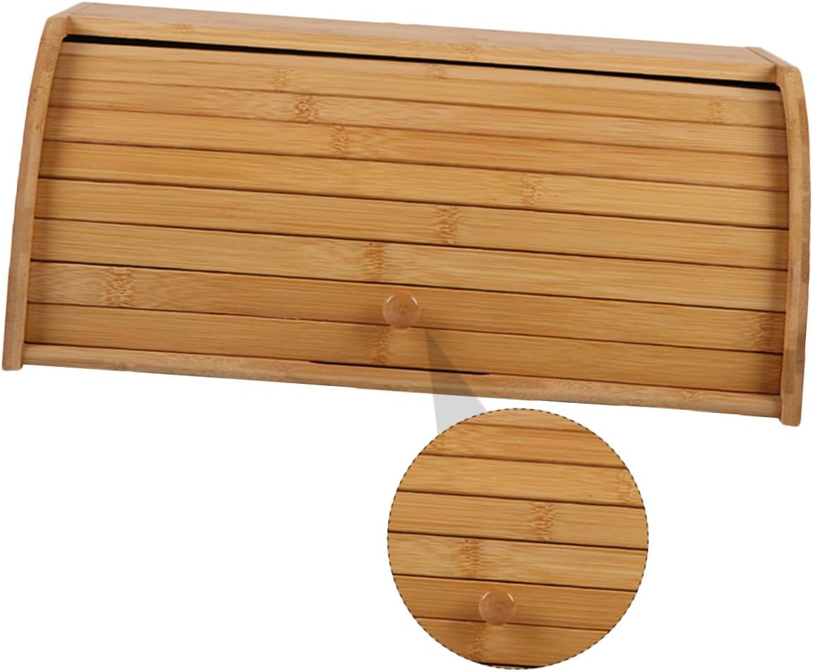 Cabilock Wood Bread Box Lid, Kitchen Counter Organizer and Food Storage Container, Natural Bread Basket for Home Bakery and Fruit Storage