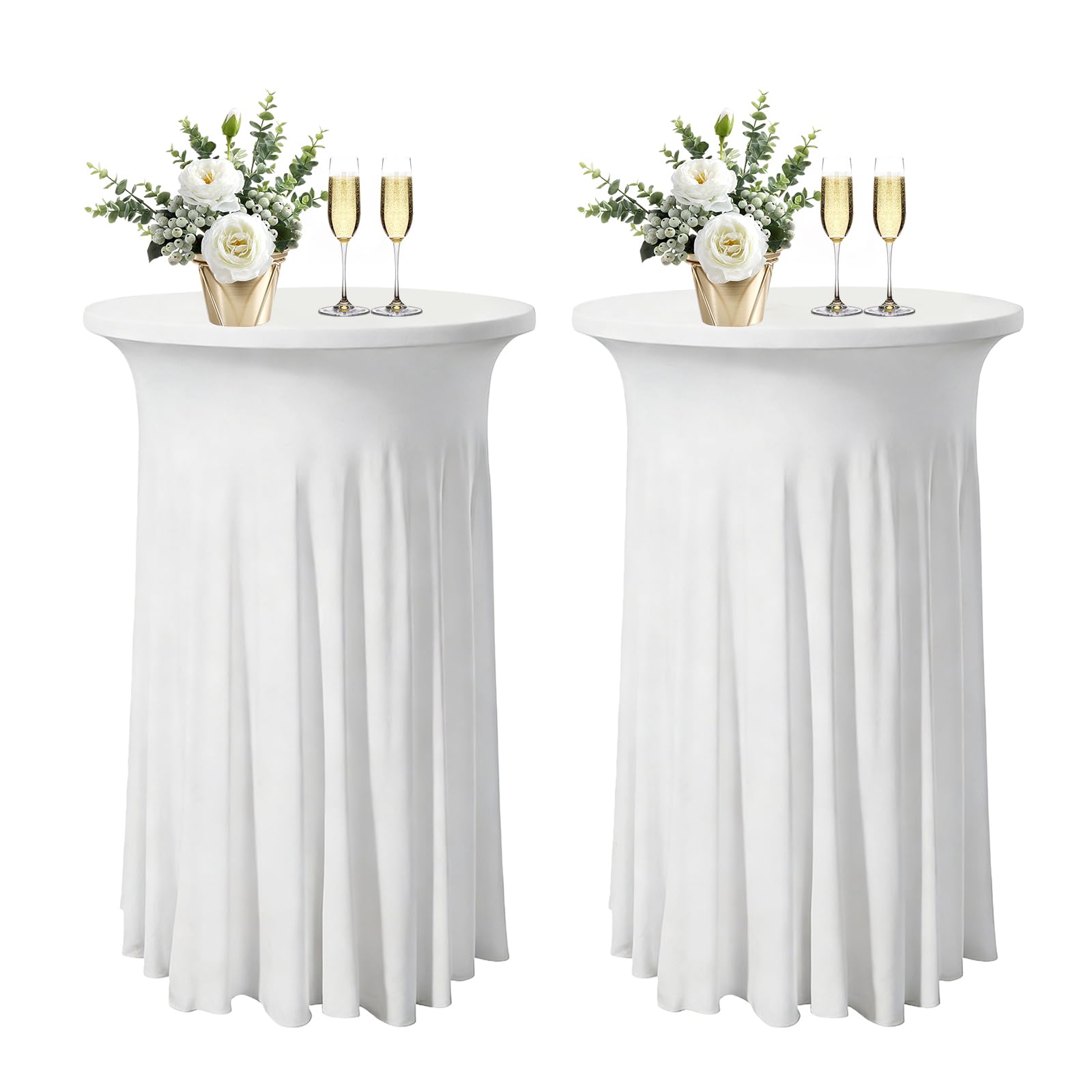 Nappe mange debout 60 x 110 cm extensible BYZESTY lot de 2 housses blanches de table haute ronde