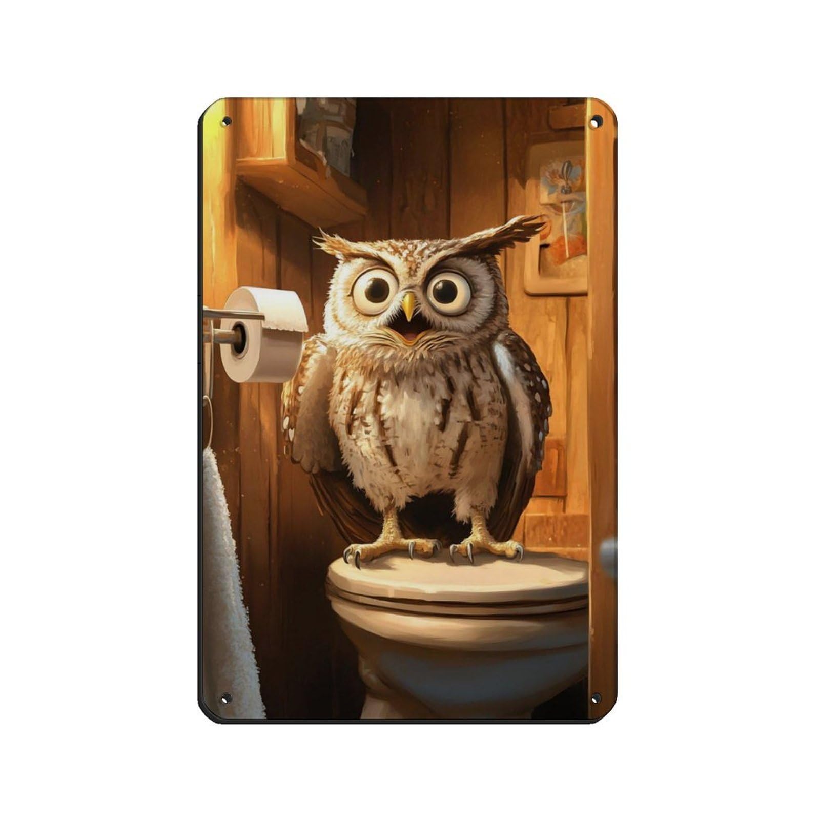Cute And Humorous Owl Decor for Bathroom Tin Sign Vintage Metal Pub Club Cafe Bar Home Wall Art Decoration Poster Retro 8x12inch(20x30cm)