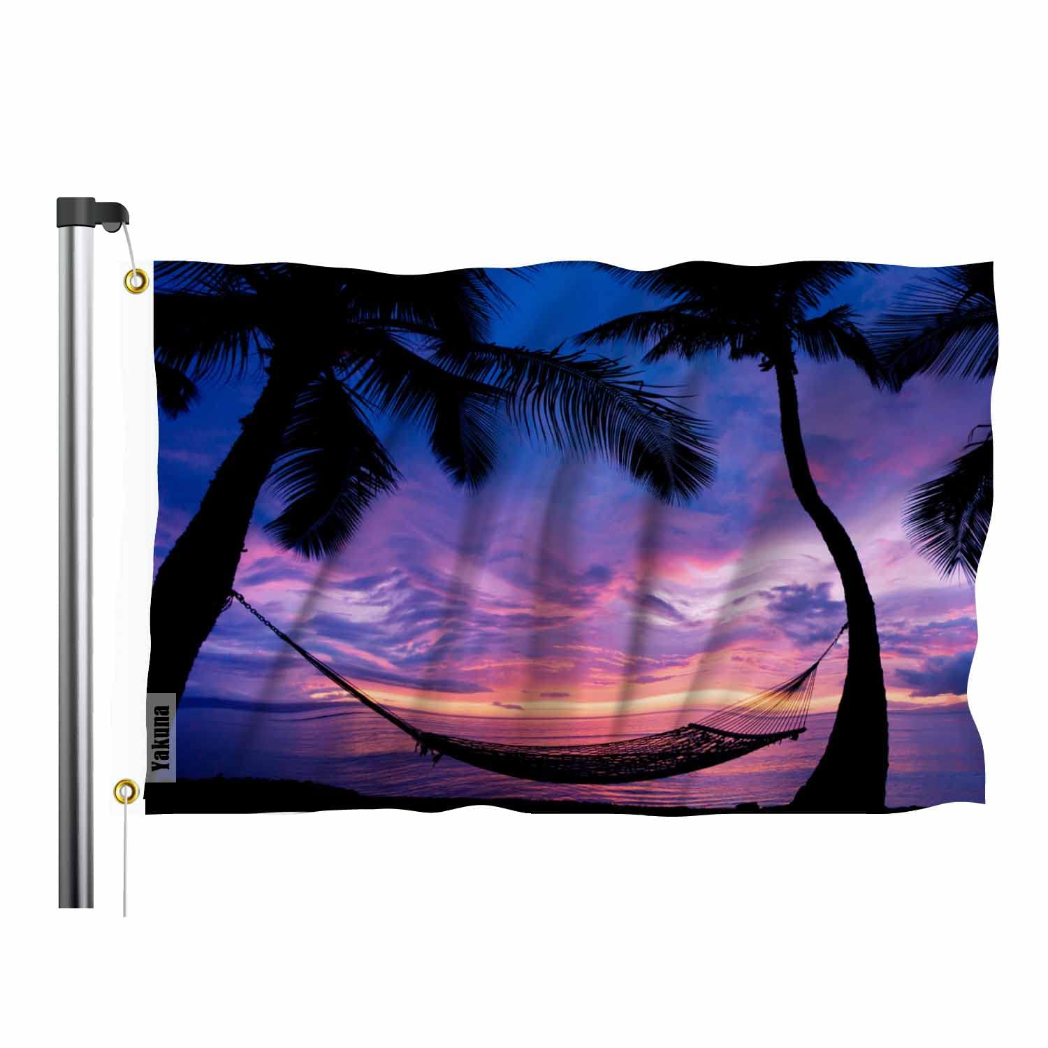 SwonoSunset Beach Flag 3x5 ft Tropical Hammock Palm Tree Beautiful Sky Summer Flag Double Sided Double Stitched with Brass Grommets