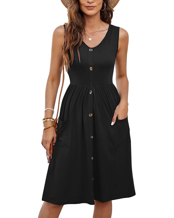 MOLERANI Women Summer Dresses Sleeveless Casual Loose Swing Button Down Midi Dress with Pockets(Black,2XL) by MOLERANI - Used condition - Image 4